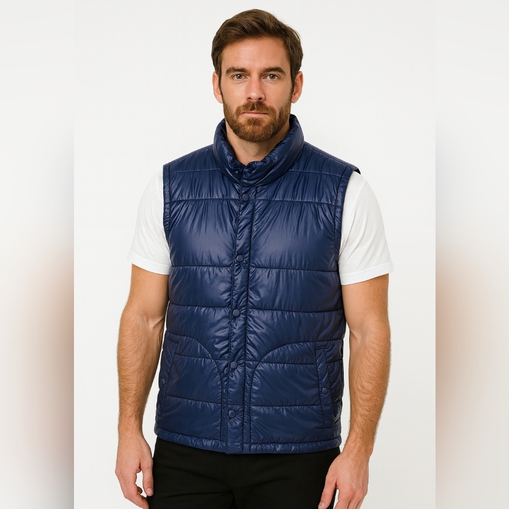 Adidas Originals Men's AC Padded Puffer Vest Big Tall Size 2XL Blue Snap Pockets